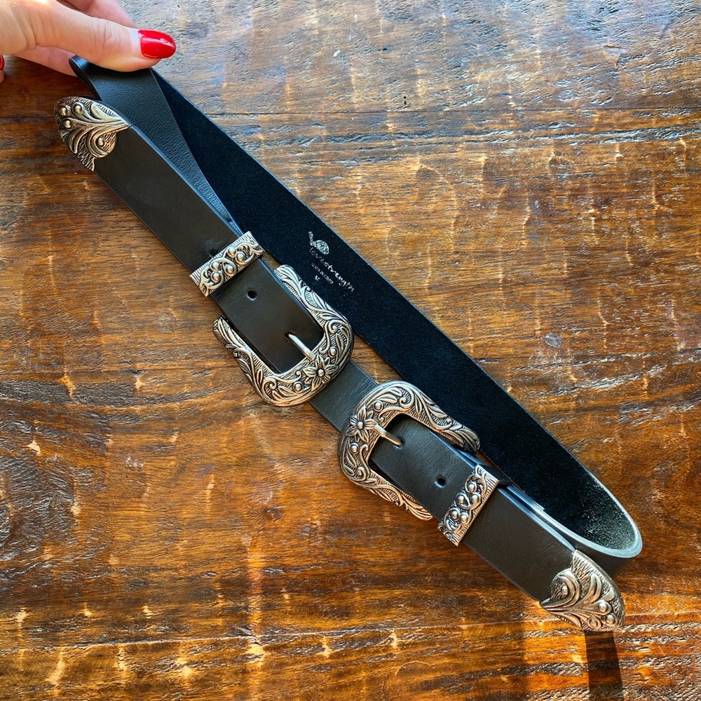 LOVESTRENGTH Black Leather Double Buckle Belt